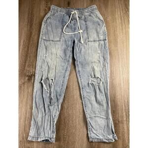 Aerie Denim Jeans Women's Small Light Wash Distressed Drawstring Casual Preppy